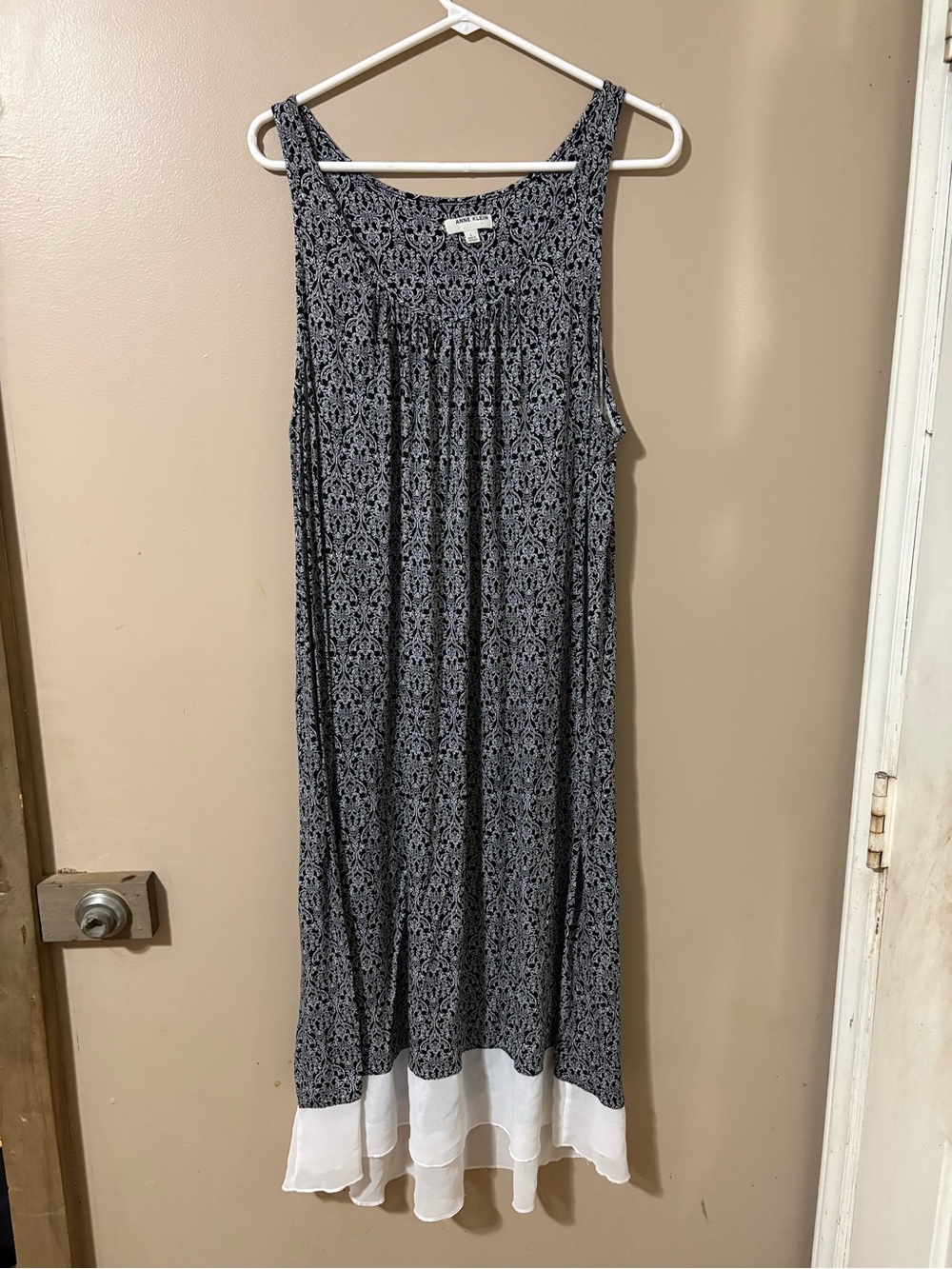 Sleeveless Navy Patterned Maxi Dress with White Hem from Anne Klein